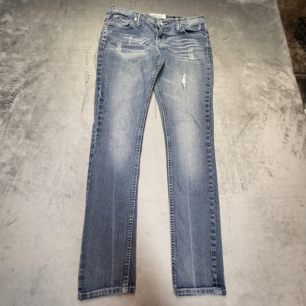 Vigold Skinny Jeans Juniors 5 Blue Medium Wash Distressed Stretch Flap Pocket